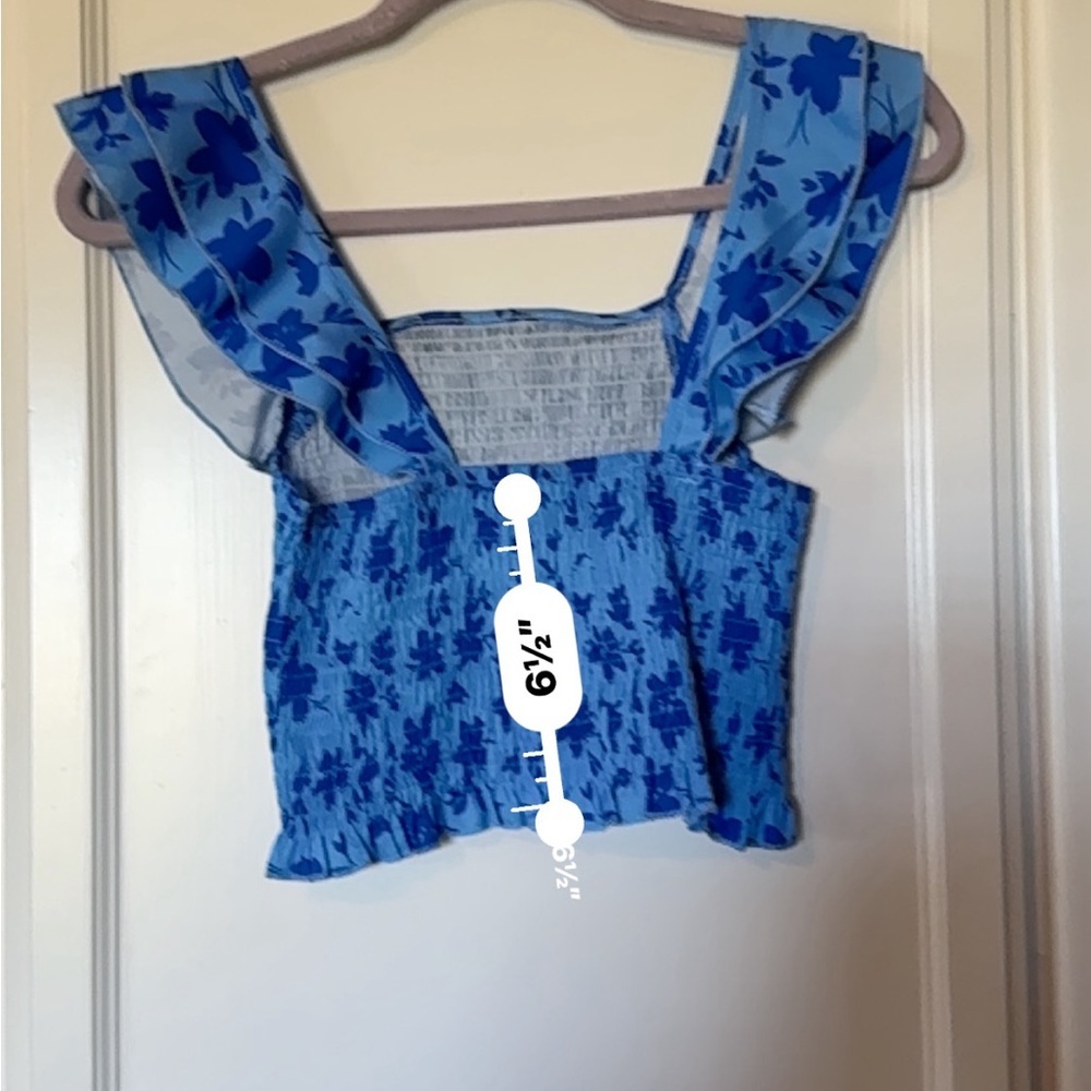 Blue Floral Ruffle Top SHIEN Size Small - Picture 4 of 4